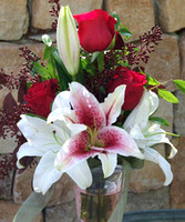 A82 - 3 Red Rose Bride Bouquet with Lilies