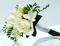 A84 - 3 White Rose Bridal Bouquet with White Freesia