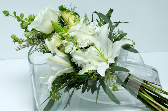 A79 - 2 White Rose Bride Presentation with Lilies