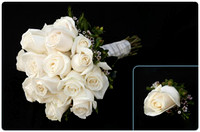 A17 - 18 White Rose Bouquet & Bout